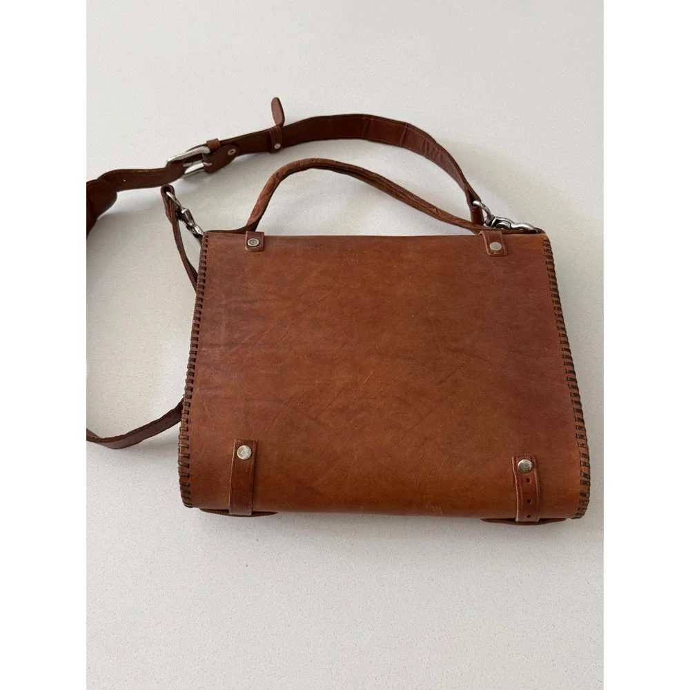 Vintage Hand Tooled Floral Leather Messenger Bag Brown Satchel Crossbody
